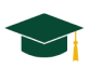 A green graduation cap icon with a yellow tassel on a white background.