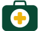 A green medical icon with a white cross and yellow center, shaped like a bag or case with a handle.