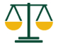 A simple icon of a balance scale with a green frame and yellow weighing pans on a white background.