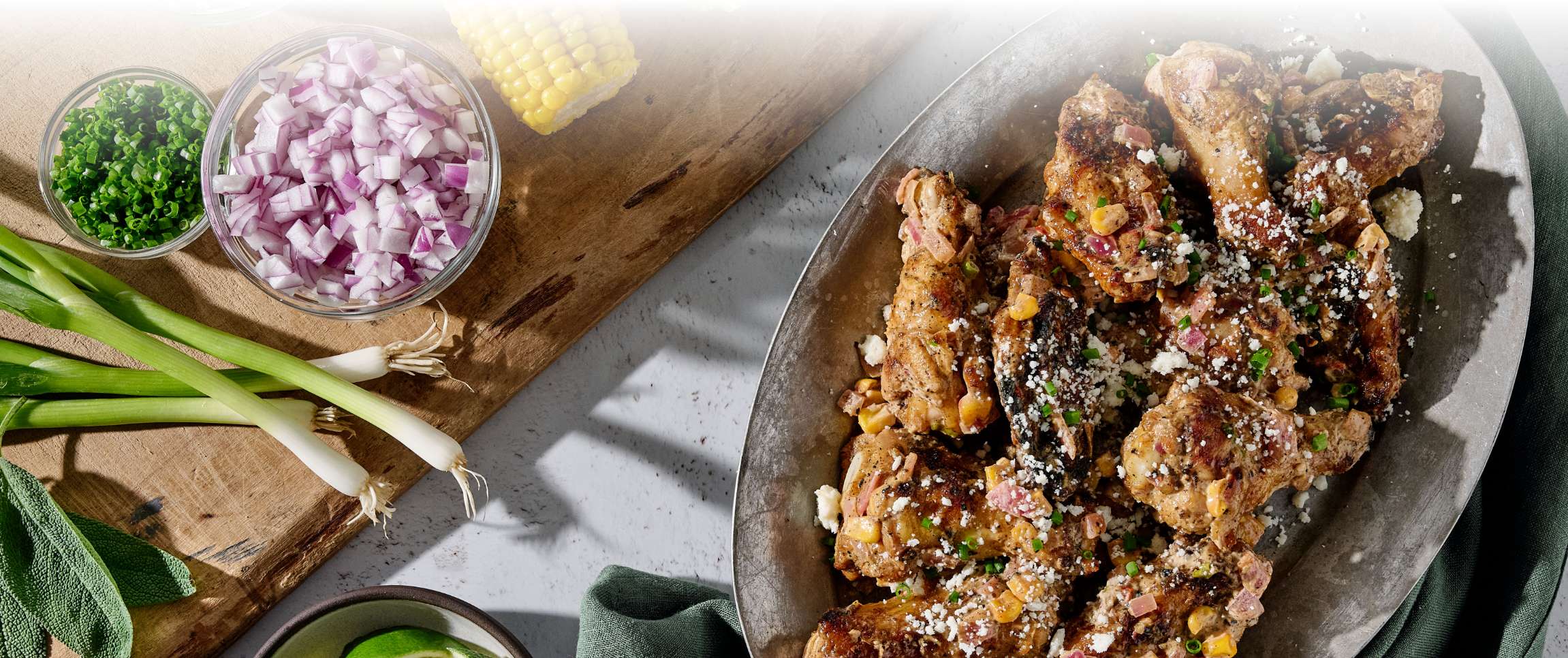 Hero - Full Width/Performancefoodservice-DISHRecipes-Cajun_Elote_Grilled_Wings-herofull