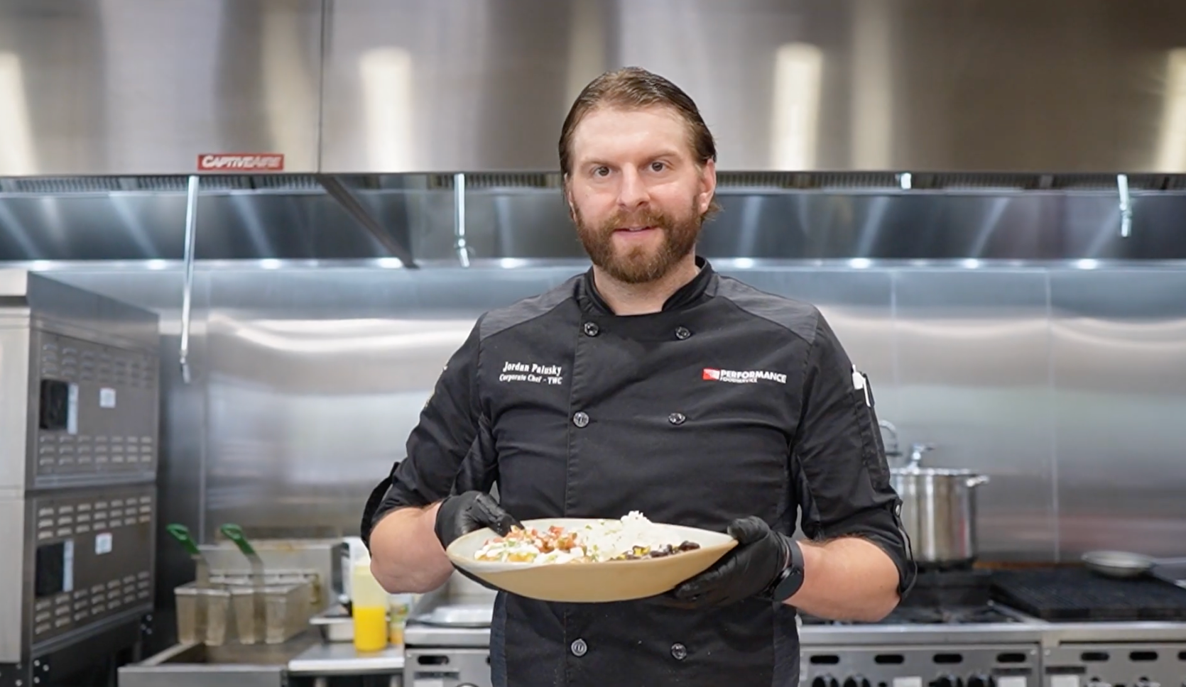 A chef from Performance Foodservice introduces showcases a Chicken Stuffed Chile Relleno.