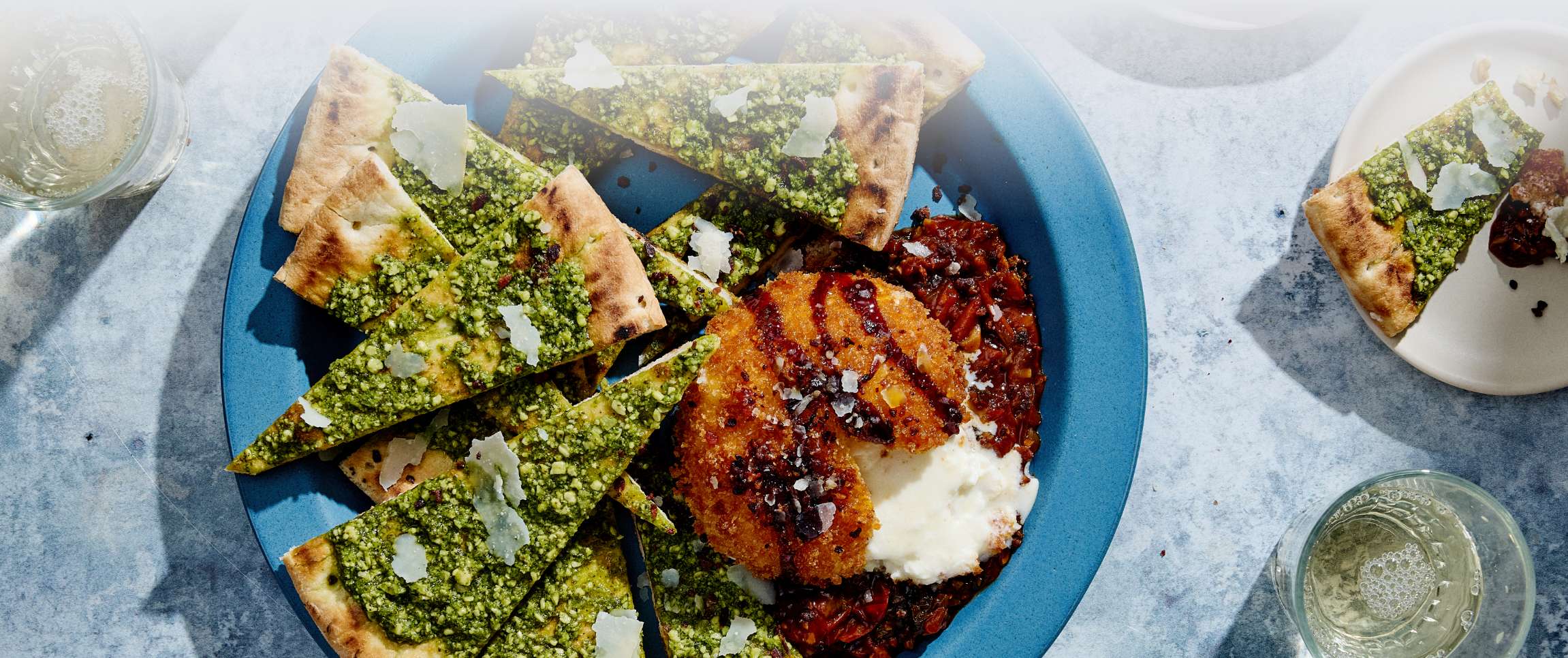 Hero - Full Width/Performancefoodservice-DISHRecipes-Fried_Burrata_With_Pesto_Flatbread-herofull