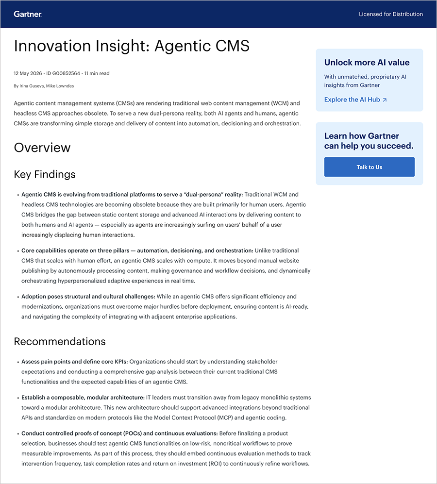 Gartner Innovation Insight: Agentic CMS report